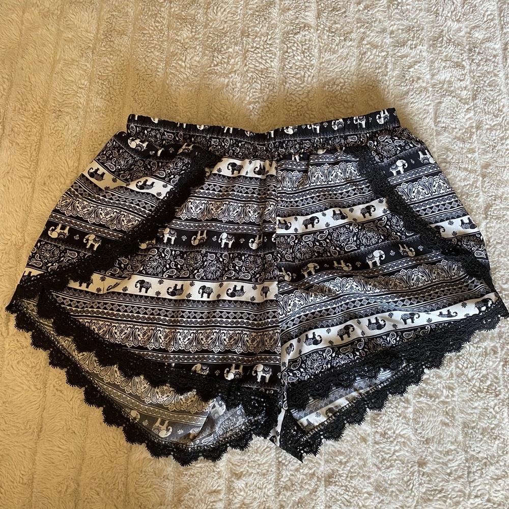 Black and White Elephant Print Shorts